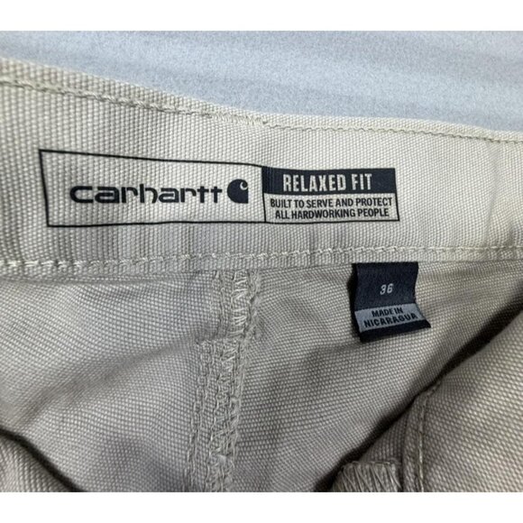 Carhartt Shorts Mens 36 Khaki Tan Rugged Flex Relaxed Fit Canvas Work Utility - Picture 2 of 12